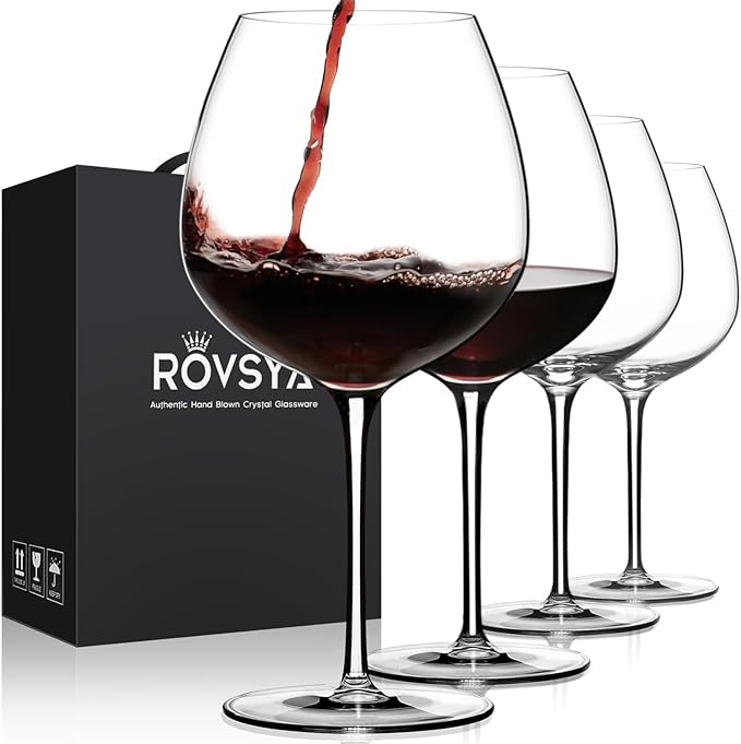 Red Wine Glasses Set of 4, Large Hand Blown Crystal Burgundy Glasses-Ultra-thin, Light for Wine Tasting, 23.5OZ, Perfect Gifts, Valentine's Day, Anniversary, Birthday