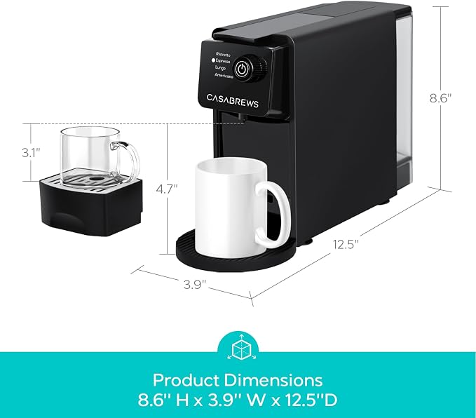 CASABREWS CM7036E 20Bar Espresso Machine for Nespresso Original Pods | Compact Capsule Coffee Machine with 21oz Removable Water Tank, Black Espresso Maker with 4 Brewing Modes for Home or Office