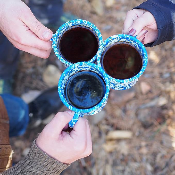 Crow Canyon Home Enamelware Mug, 12 Ounce, Turquoise/White Splatter (Single)