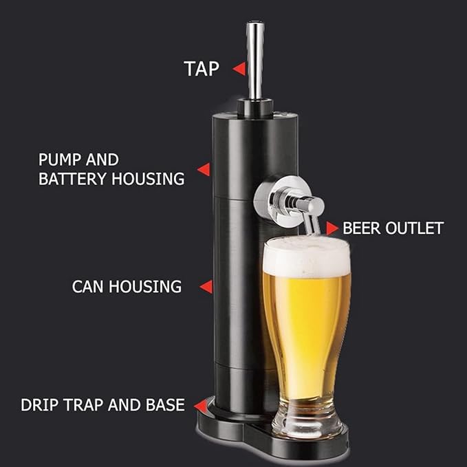 Draft Pour Beer Dispenser,Canned Beer Draft System,Mini Kegerator,Beer Foam Maker,Beer Can Tap,Converts Any Can Into Draft for Family, Bars,Gifts for Men,Black