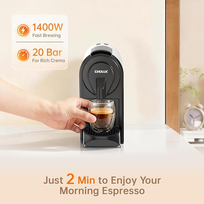 CHULUX Upgrade Bafè-Pro Espresso Machine for Nes Original Pods, Single Serve Espresso Coffee Maker with Used Capsule Drawer, Fast Brewing, White