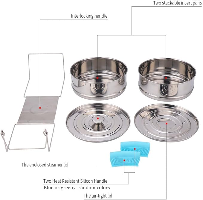Stackable Steamer Insert Pans- Instant Pot Accessories 6 Qt-2 Silicone handle & Interchangeable Lids–Pressure Cooker Accessories- Pot in Pot for Baking,Lasagna,food steamer,Reheat Multiple Dishes