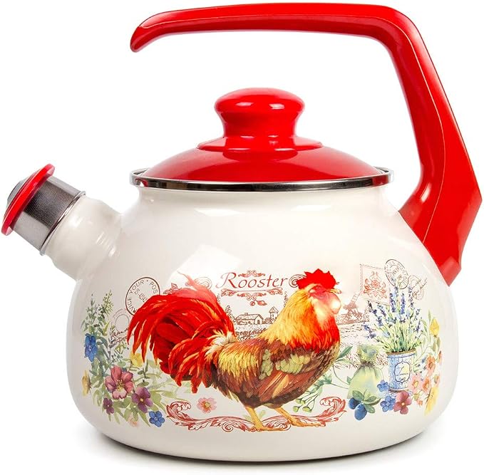 Whistling Tea Kettle Stovetop Rooster Enamelware Kettle 2.7-qt. (2.5 L)