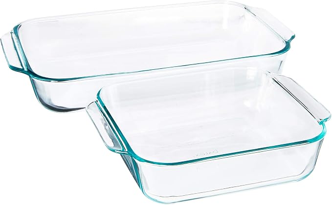 Pyrex Clear Glass Baking Dishes Set – Models 233 (3-Qt) Rectangular and 222 (2-Qt) Square – Glass Oven Bakeware – Perfect for Brownies, Caseroles, and so much More - Made in USA
