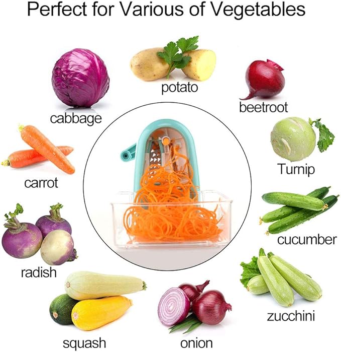 Ourokhome Zucchini Noodle Maker Spaghetti Spiralizer - 5 Blades Vegetable Slicer for Veggie Noodles and Curly Chips, Vegetable Chopper Onion Cutter with Container, Multifunctional Food Chopper