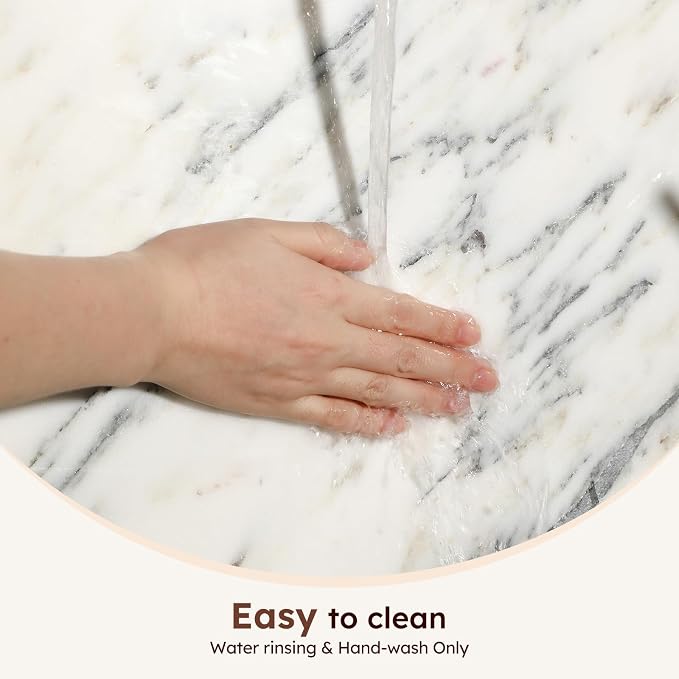 Diflart Marble Cutting Board for Kitchen Ink White 16x16 Inch Non-Slip Feet | Natural Stone Slab Pastry Board for Baking, Cheese, Service, Charcuterie, Dough, Chocolate, Pack of 1 Piece