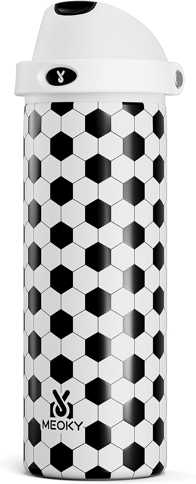 24 oz Insulated Water Bottle with Straw: Meoky Stainless Steel Soccer Water Bottle with 2-in-1 Lid - Leak Proof, Cold for 24 Hours, Fits in Car Cup Holder, Soccer Gifts for Boys Girls, Arena Light