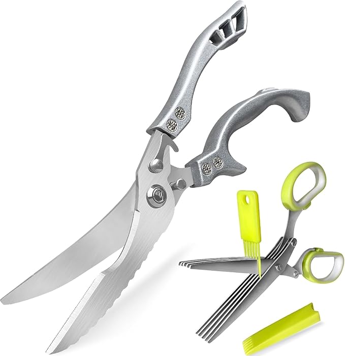 2 Pack Kitchen Scissors, Poultry Shears with Herb Scissors, Poultry Shears Heavy Duty, Stainless Steel Poultry Shears for Turkey, Chicken, Thanksgiving, Christmas Day