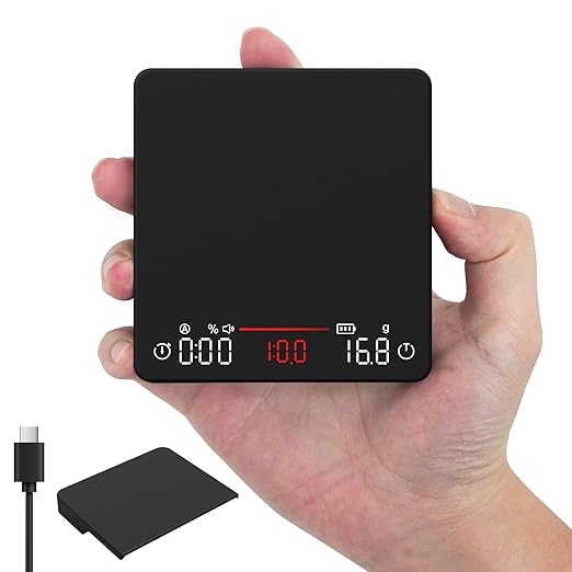 Coffee Scale, Espresso Scale, Weigh Digital Kitchen Scale with Timer, 2kg/0.1g Rechargeable Scale, Ratios & Flow Rate Display, Barista-Grade for Pour-Over, Espresso, French Press – Black