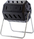 FCMP Outdoor Heavy Duty 37 Gallon 8 Sided Steel Portable Plastic Dual Chamber Tumbling Composter Outdoor Elevated Rotating Garden Compost Bin, Black | 8 Sided Portable Plastic Outdoor Elevated Rotating Garden Compost Bin, Black