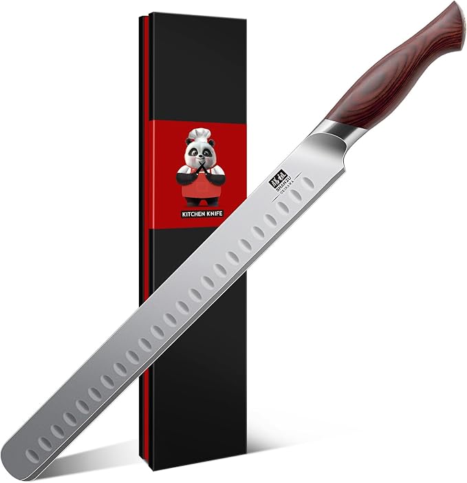 SHAN ZU 12" Carving Slicing Knife, High Carbon Japanese 10Cr15Mov Stainless Steel Kitchen Ultra Sharp Japanese Knife with Ergonomic Pakkawood Handle