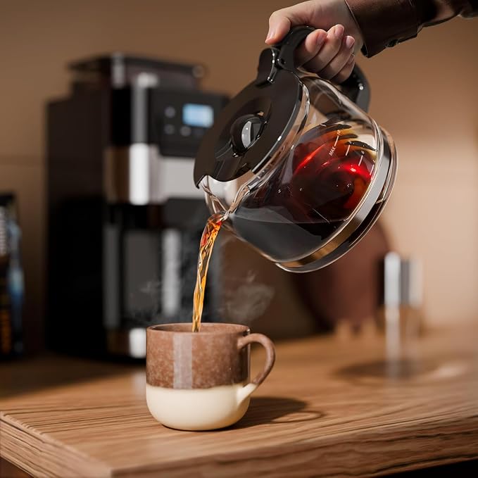 Kismile 10-Cup Digital Drip Coffee Maker with Built-In Grinder, Programmable, 24H Timer, Keep-Warm Function, Customizable Strength & Grind Size, Coffee Machines with Smart LED Touchscreen