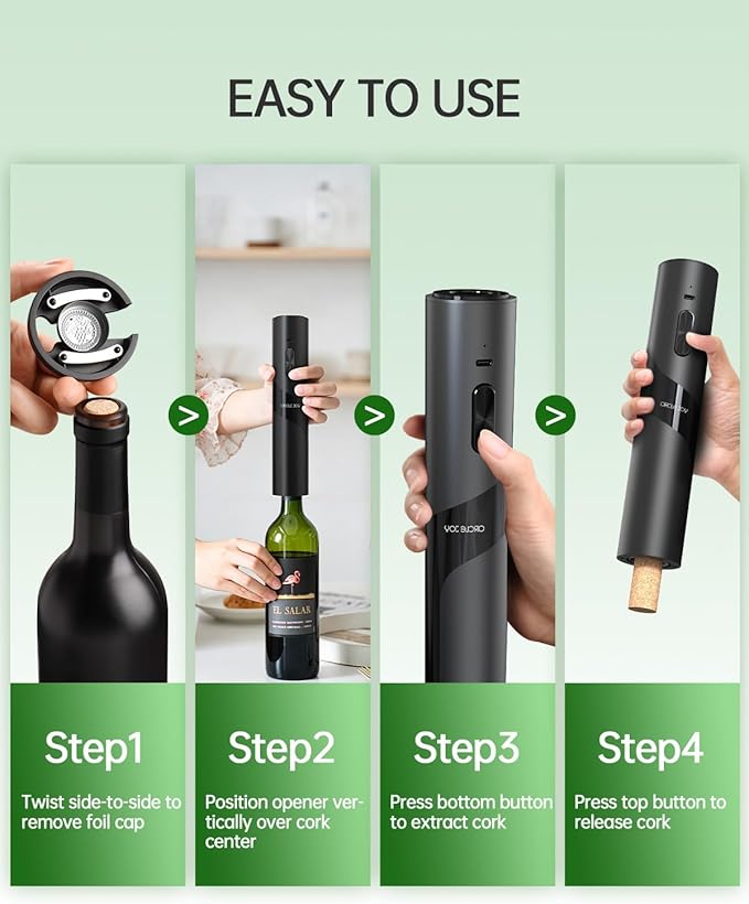 CIRCLE JOY Rechargeable Wine Opener Electric Wine Bottle Opener 7-in-1 Wine Gift Set with Electric Vacuum Pump, Charging Station, Foil Cutter, Wine Aerator Pourer and 2 Wine Stoppers