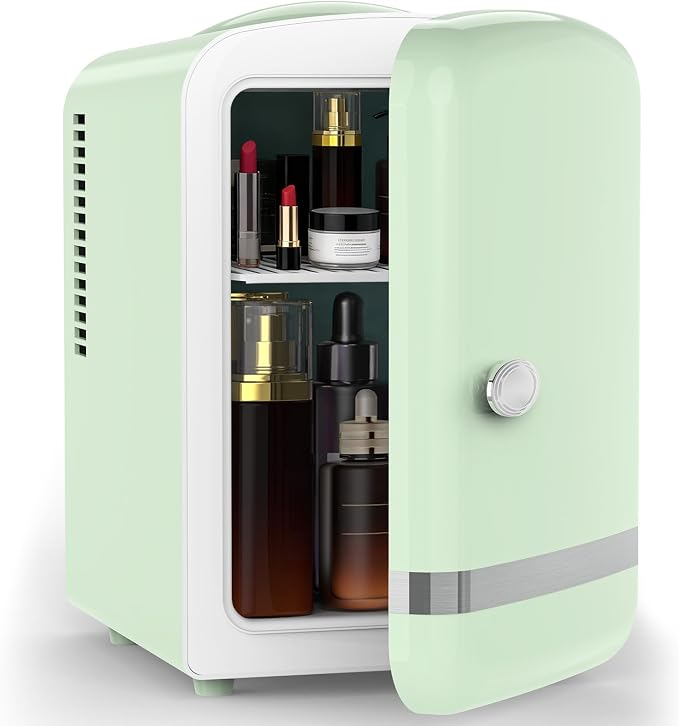 Electactic Mini Fridge for Skincare, 4L/6 Cans Small Cosmetic Fridge for Makeup & Beverage, Portable Desk Fridge Cooler and Warmer for Kids, Bedroom, Countertop, Green