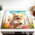 Stove Top Cover for Electric Stove 28.35 x 20.47 Inch Non Slip Stove Mat Pomeranian Puppy Floral Glass Cooktop Protector Kitchen Counter Mat