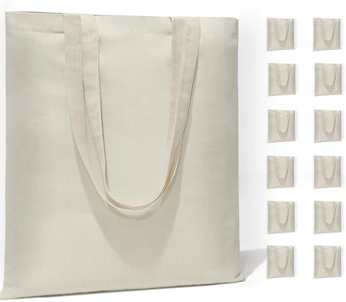 HECTOLIFE 6 I 12 I 24 I 48 Pack Canvas Tote Bags,Reusable Blank Canvas for Shopping Bags,Grocery Bags,DIY Gift Bags