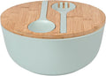 LOVYANXUE Bamboo Fiber Salad Bowl with Servers Set Large 9.8inches Nature Bamboo Mixing Bowl with Servers with Lid Spoon and Fork for Fruits,Salads and Vegetables