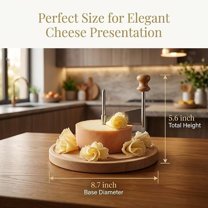 Cheese Curler Girolle – Cheese Curler Wheel for Chocolate & Butter Curls, Stainless Steel Blade & Wood Base, Cheese Flower Maker for Charcuterie Boards, Dessert Decor, Parties & Gift for Food Lovers