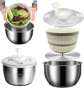 5.3QT Stainless Steel Salad Spinner - Large Capacity Vegetable & Fruit Washer Cleaner, Salad Dryer with Quick Spin & Drain Outlet, Multi-Use Colander