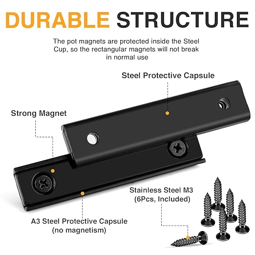 TRYMAG Neodymium Rectangular Magnets 80Lbs, 60 x 13.5 x 5mm Strong Black Bar Magnets with Countersunk Hole and Steel Capsule, Heavy Duty Industrial Rare Earth Magnets with Screw for Mounting, 25 Pack