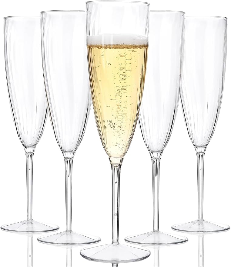 WDF 36PCS Clear Champagne Flutes Plastic - 6 OZ Clear Disposable Champagne Flutes Party Supplies for Wedding/Birthday/Parties/Graduation