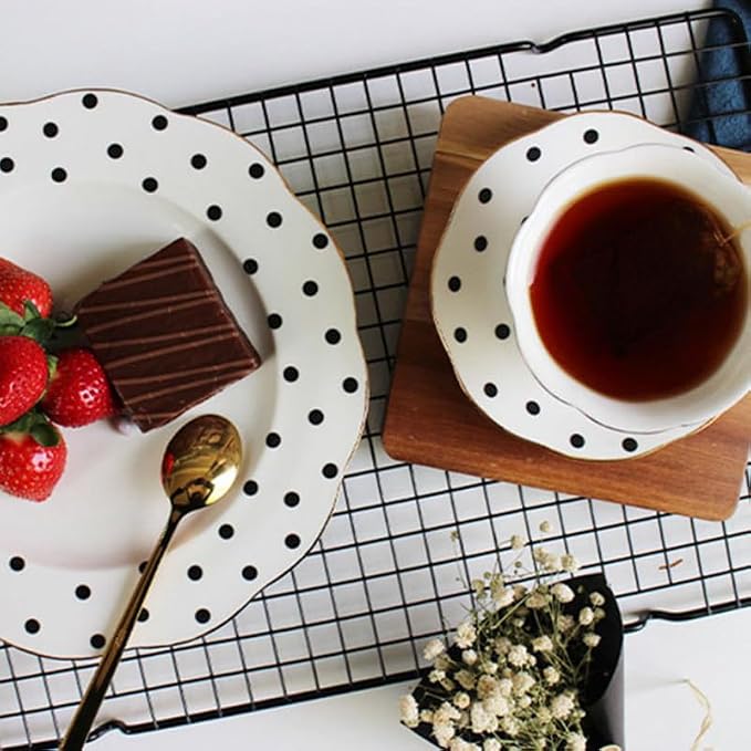 Didiseaon Polka Dot Cup and Saucer Set Ceramic Tea Mug with Saucer 5.51 Inch European Style Coffee Cup for Home and Office Afternoon Tea You Deserve to Have One