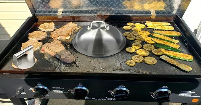 Griddle Accessories Pot Wok Lids - Heavy Duty 12 Inch Round Basting Cover - Stainless Steel - Cheese Melting Dome and Steaming Cover - Best for Use in Flat Top Grill Cooking Indoor Outdoor- 2 Domes