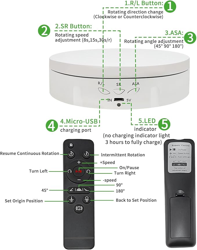 Remote Motorized Rotating Display Stand Turntable with Rechargeable Battery Motorized Lazy Susan with 5.74/7.08/8.66 inch Replacement Cover 3 in 1 for Photography Products and Shows (White)