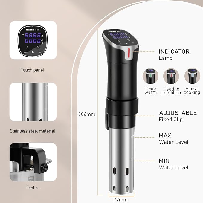 Sous Vide Cooker with APP Control,1100W Precision Sous Vide Machine with Digital Touch Screen,Ultra-quiet Immersion Circulator with Recipe and Timer for Beginners Home Chefs