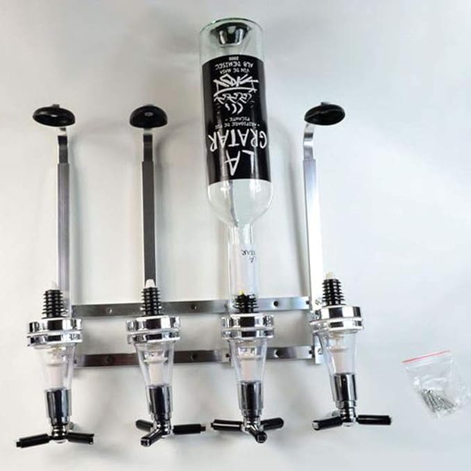 4 Bottle Liquor Dispenser, Wall Mounted Spirit Drinks Stand Optic, Spring-Loaded Wine Dispenser Stand Drinking Pourer Bottle Holder