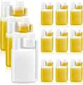 Lounsweer 12 Pcs Plastic Flask with Built in 1oz Shot Glass Graduated Chamber with Caps, Measuring Bottles One for Filling and One for Dispensing, to Store, Measure Dispense Liquids (17oz)