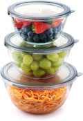 Cuiselect 3pc Glass Mixing Bowls with Lids Set (1.64QT, 1.16QT, 0.85QT), Thick Salad Bowl, Nesting Glass Mixing Bowl for Cooking, Baking, Prepping-Dishwasher Microwave Freezer Safe