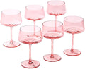 comfit Pink Coupe Glasses Set of 6-13 oz Large Capacity Martini Glassware - Versatile Tall Cocktail Glasses- Hand-Blown Colored Champagne Coupe Glass-Art Deco Cocktail Glasses Set-Wedding Gifts