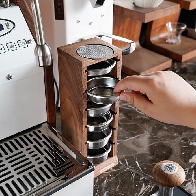 watchget Espresso Filter Basket Stand Portafilter Filter Basket Holder Rack Wooden Espresso Portafilter Precision Basket Storage Stand for 58mm Espresso Machines and 58mm Coffee Puck Screen