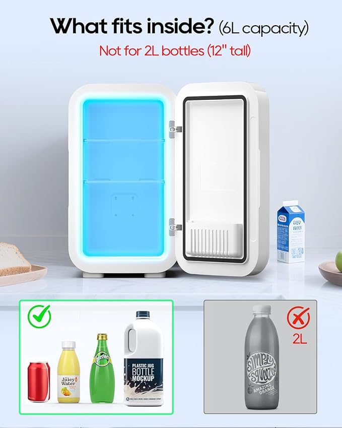 BEICHEN Mini Fridge,6 Liter / 8 Can Small Fridge for Bedroom, Car, Office & Dorm, 110V AC/DC Portable Thermoelectric Cooler & Warmer for Skincare, Food, Drinks, White