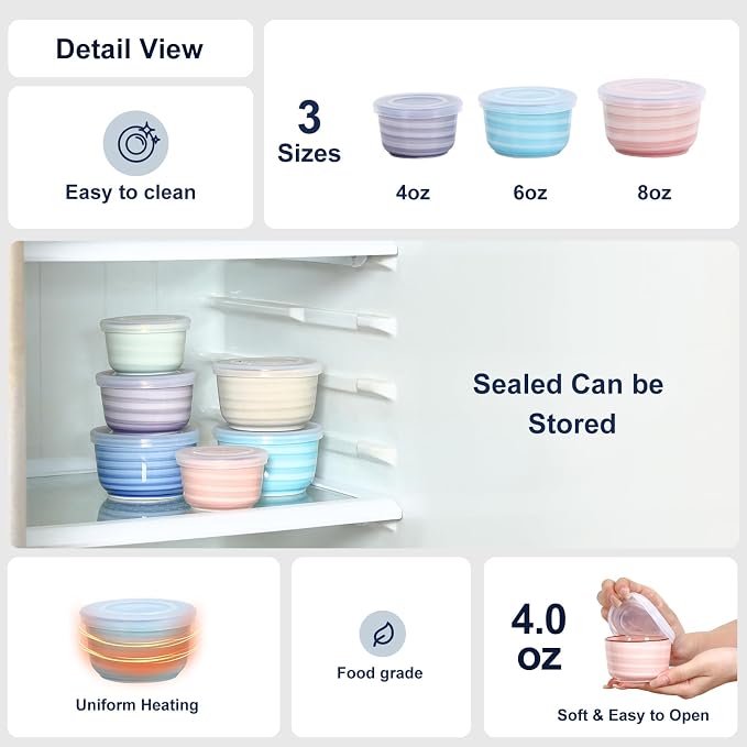 Selamica 4 oz Ramekins with Lids Oven Safe, Creme Brulee Souffle Dishes Ramekins with Covers, Porcelain Custard Cups for Baking, Stackable Mini Ramekin Bowls for Pudding Dip Sauces, Set of 6, Gradient Color