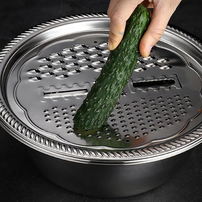 DECHOUS 2Pcs Multipurpose Stainless Steel Grater Bowl Small Basin Basket Grater Basin Bowl Set for Kitchen Rinsing Draining Mixing, 10 Inch