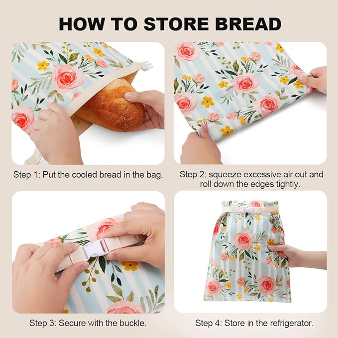 Beeswax Bread Bag, 2 Pack Sourdough Bread Bags, Reusable Bread Bags for Homemade Bread, Organic Cotton Beeswax Sourdough Bags, Wildwood Bloom Series