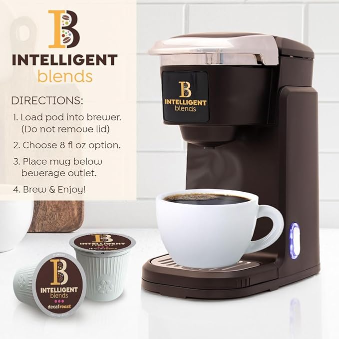 Intelligent Blends Decaf Dark Roast Coffee Pods, 100 ct, Single Serve Pods – 100% Arabica Coffee, Compatible with Keurig K Cups Maker