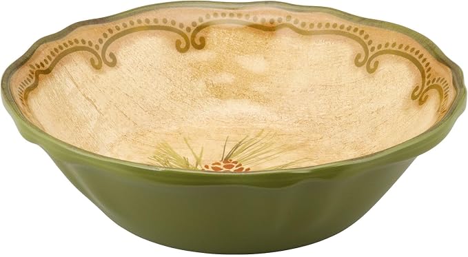 UPware 12 Piece Woodland Pinecone Melamine Dinnerware Sets, Outdoor Dishes Set, Plates and Bowls Sets, Service for 4, Dark Green