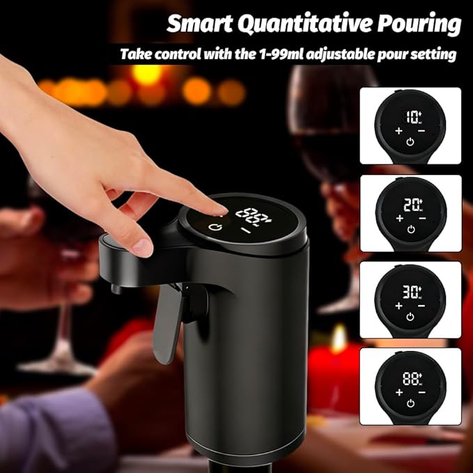 Electric Wine Aerator and Dispenser, Rechargeable Automatic Wine Pourer with LED Touch Screen and Self-Clean, 1-99ML Quantitative Wine Decanter for Home, Party, Holiday Gifts