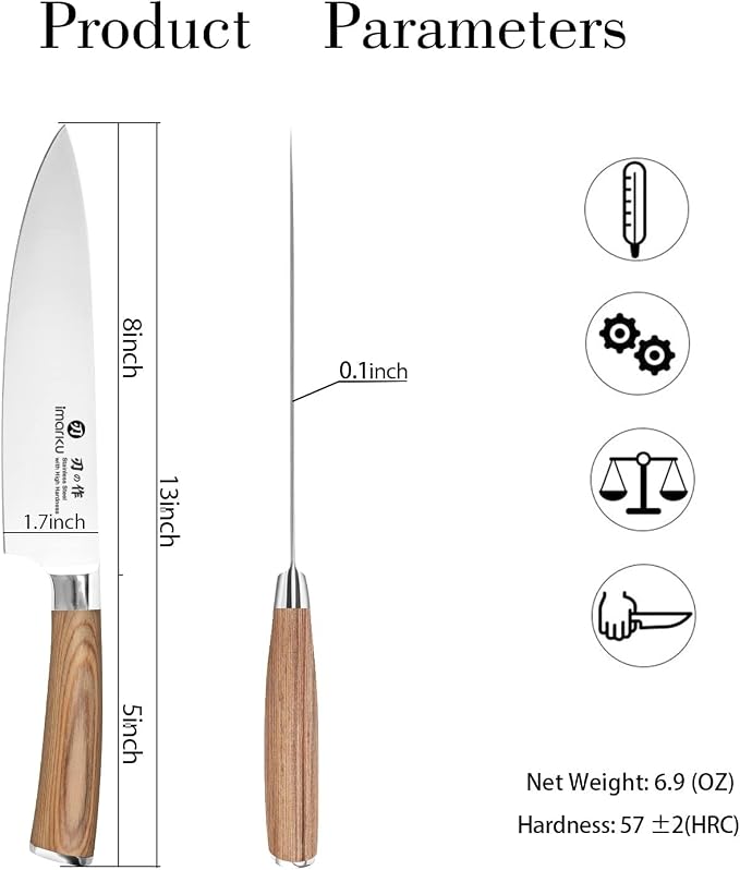 imarku Chef Knife - Pro Kitchen Knife 8 Inch Chef's Knives Japanese SUS440A Stainless Steel Sharp Paring Knife with Ergonomic Handle, Golden Handle, Birthday Gifts for Men and Women,Gyutou Knives