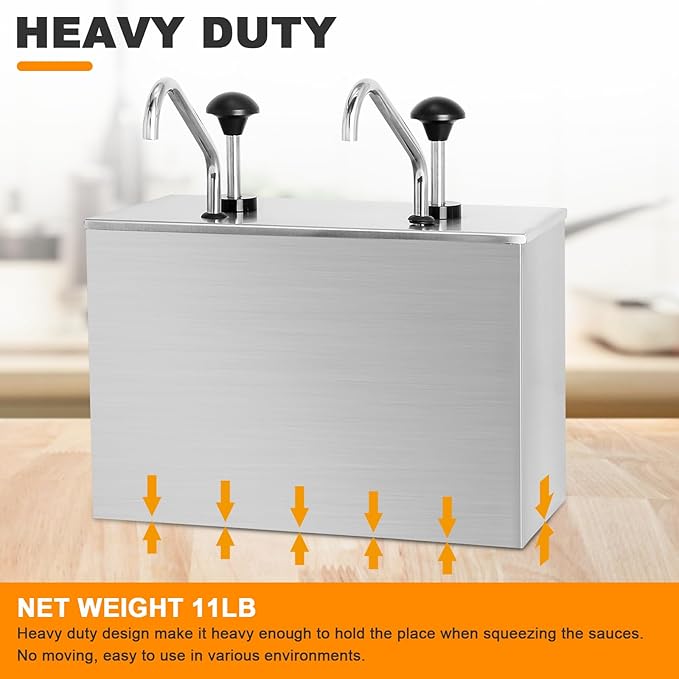 Commercial Sauce Dispenser Pump Stainless Steel Condiment Pump Station 7.4Quart Pump Dispenser Container for Ketchup Dressing Syrup Jam BBQ Sauce