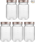 novelinks 16 oz Clear Plastic Jars with Lids, Refillable 16oz Mason Jars with Lids & Storage Containers for Kitchen & Household Use (5 Pack,Rose Gold)