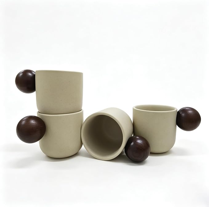 Ceramic Espresso Cups Set of 4 – Double Shots 4 oz Coffee Mugs with Handle, Japanese Tea Cup Set Small Porcelain Modern Style Demitasse Cups for Tea, Latte, Cappuccino