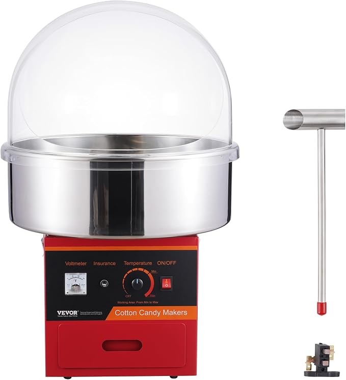 VEVOR Electric Cotton Candy Machine with Cover, 1000W Commercial Floss Maker w/Stainless Steel Bowl, Sugar Scoop and Drawer, Perfect for Home, Carnival, Kids Birthday, Family Party, Red