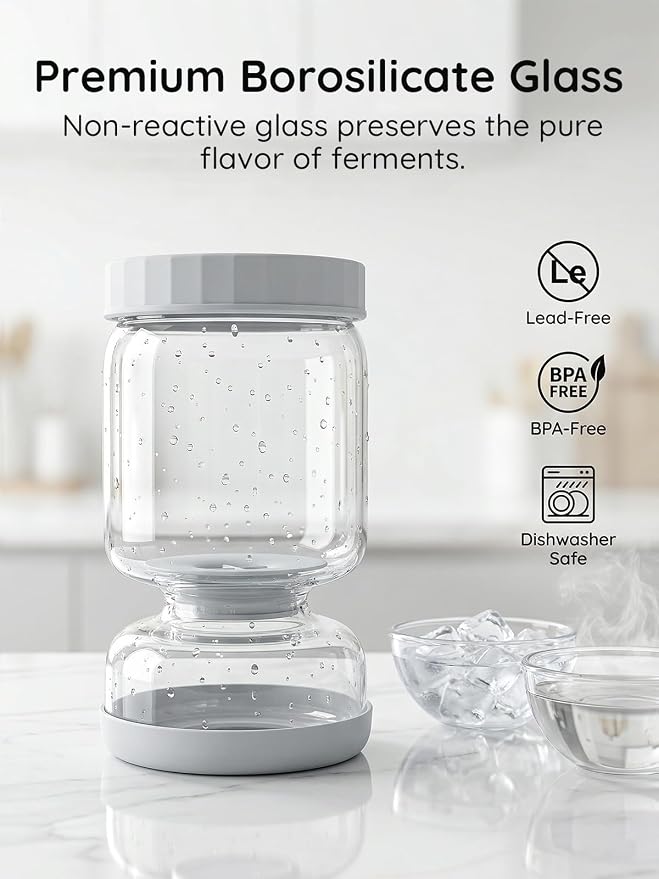 Pickle Jar for Pickle Olive Hourglass Jar, Auto Separator Juice 2 Pack Grey | Glass Pickle Jar Body, ABS Lid and BPA Free for Airtight Food Storage, Pickle Jar 2 Pack Grey