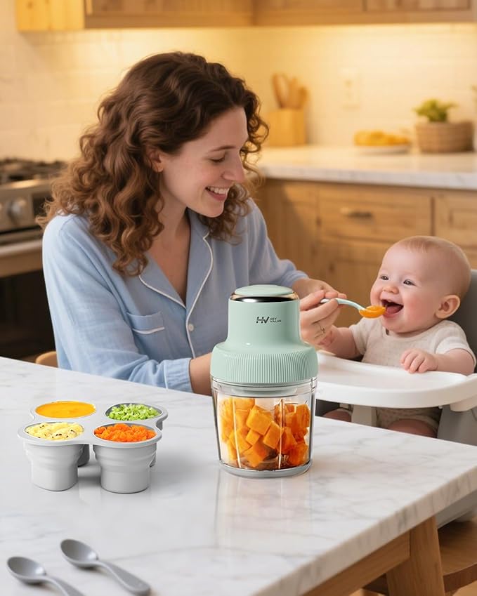 Baby Food Maker, HEYVALUE 13-in-1 Larger Baby Food Processor Set, Fruit, Vegatable, Meat, Glass Puree Blender, Food Freezer Tray, Silicone Spoons, Spatula,20 OZ(Green)