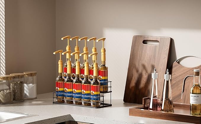 kimilus 10 Bottle Capacity Coffee Syrup Organizer 2 Tier Coffee Syrup Stand Shelf for Coffee Bar Kitchen Small Wine Rack for Bar Family Storage for Syrup Wine Dressing