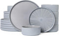 Dinnerware Sets, Ceramic Plates and Bowls Set 18 Piece Dinnerware for 6 Chip Resistant Stoneware with Advanced Inkjet Printing Technology, Dishwasher and Microwave Safe-Smoky Blue